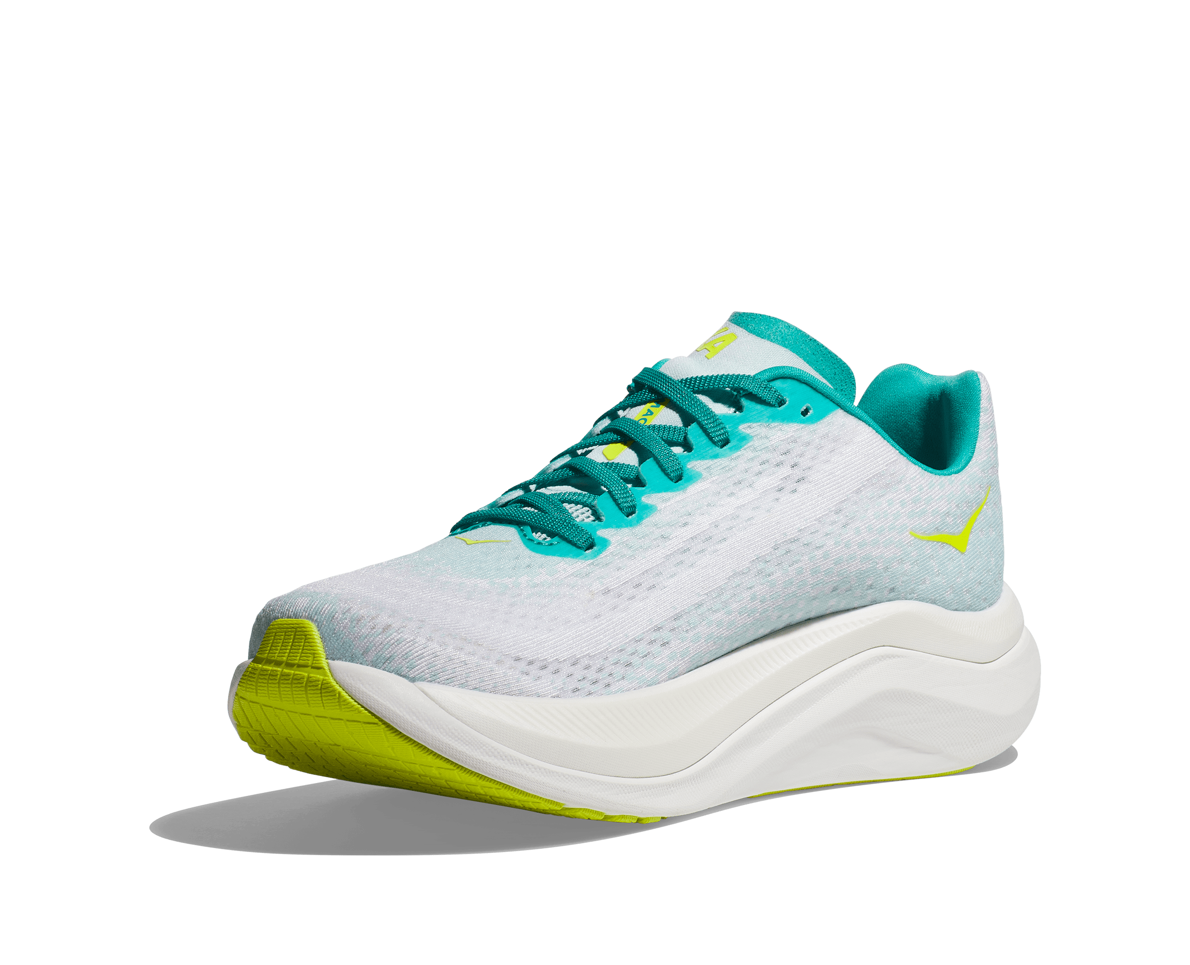 Medial view of the Men's Mach X by HOKA in the color White/Blue Glass
