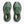 Green running shoes with brand logo on a white background