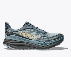 Blue running shoe with 'Hoka' branding on a white background
