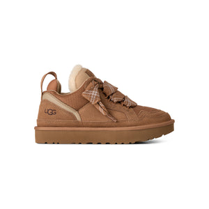 Tan sneaker with sherpa lining on a white background