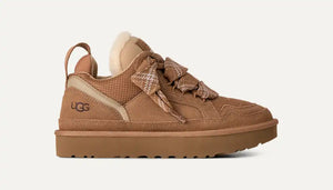 Tan sneaker with sherpa lining on a white background