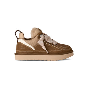 Tan and brown sneaker on a white background