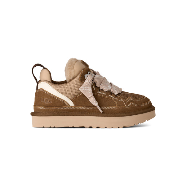Tan and brown sneaker on a white background