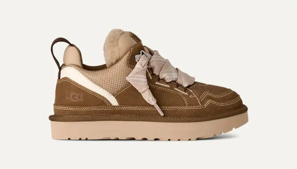 Tan and brown sneaker on a white background