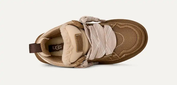 Tan and brown sneaker on a white background