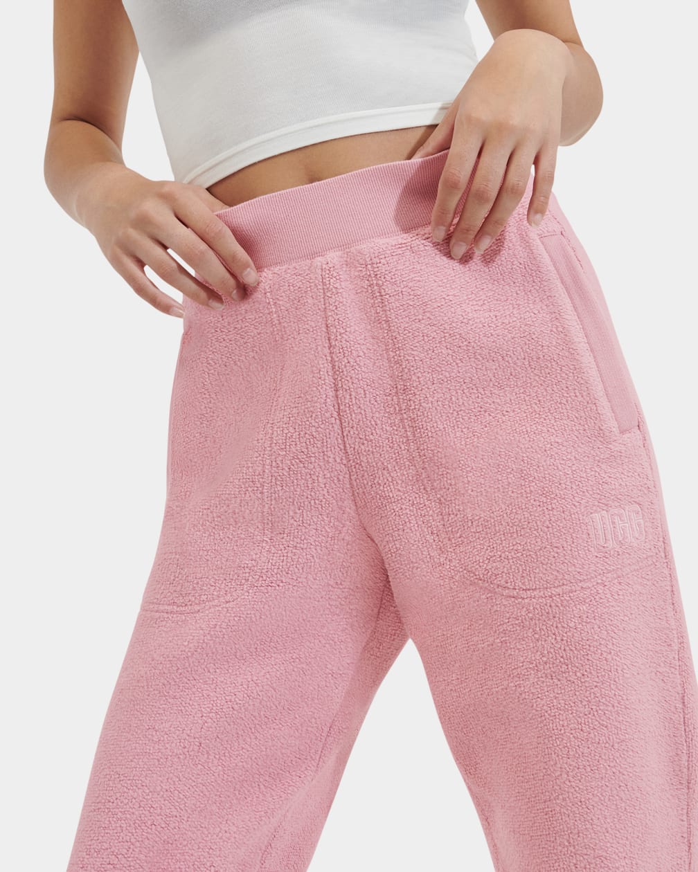 Close up front view of womens fleece joggers