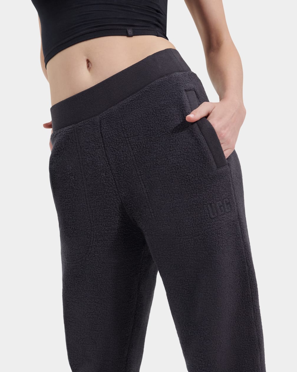 Up Close Front view of womens fleece jogger