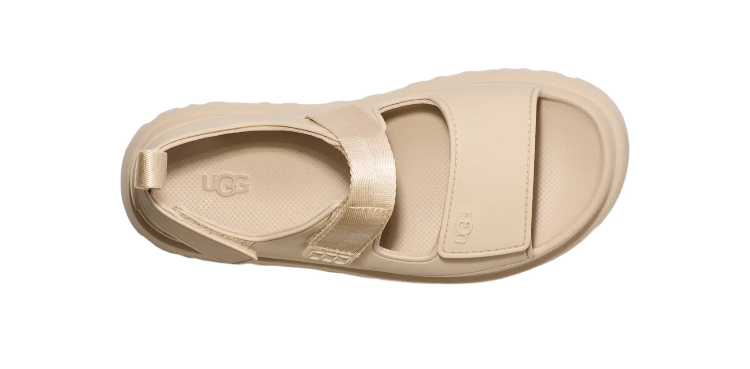 The top down view of the Ugg sandal shows the upper is the same as the footbed