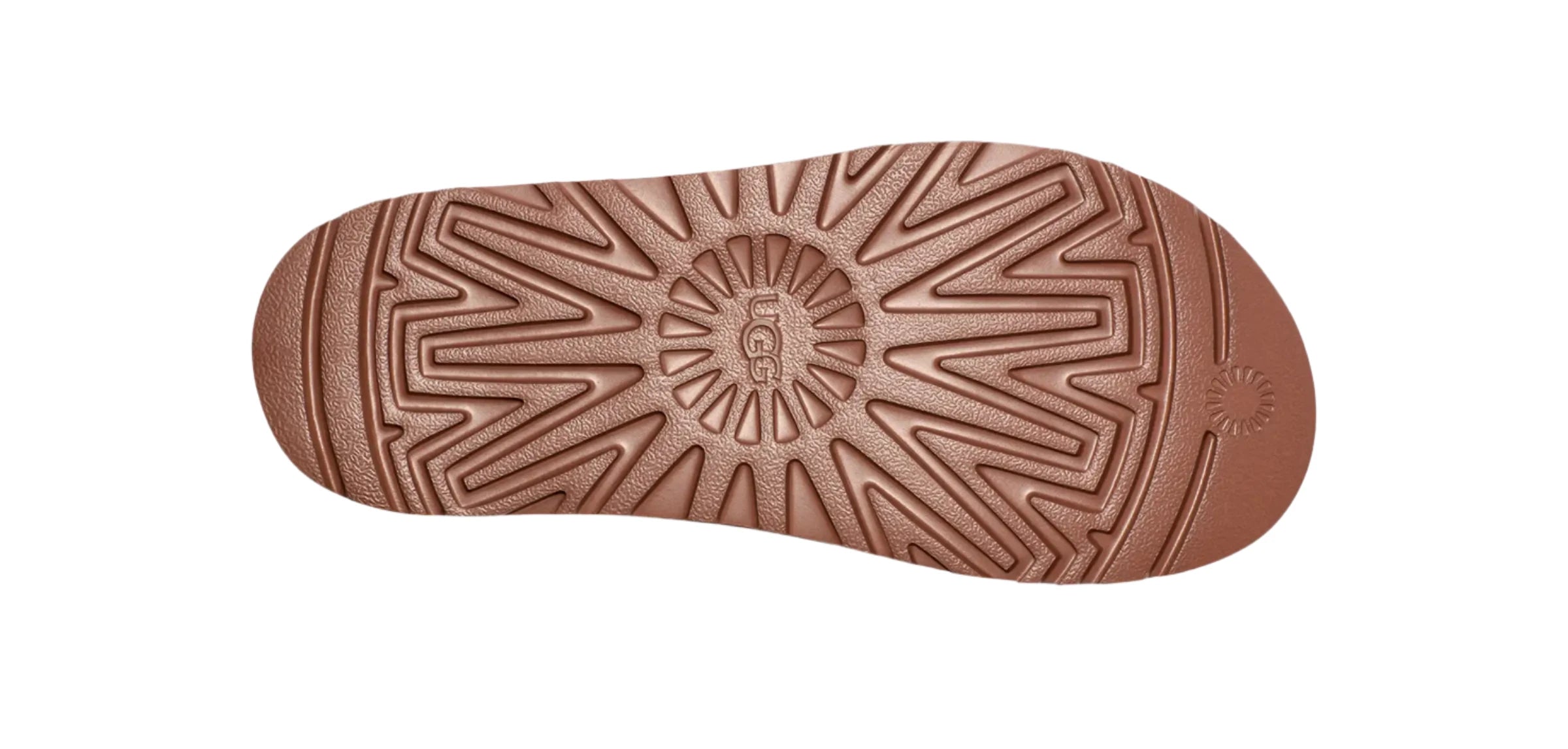 The outsole of this sandal has the Ugg name right in the center