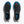 Black and blue running shoes with white soles on a white background