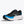 Black and blue running shoe on a white background