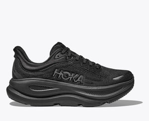 All black Hoka Bondi running and walking shoe with black accents on a white background