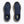 Pair of blue running shoes with beige soles on a white background