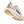 Beige running shoe with blue accents on a white background