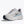 White running shoe with blue accents on a white background