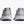 White running shoes with blue soles and orange accents on a white background