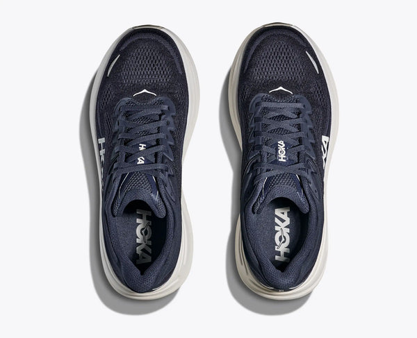 Pair of navy Hoka 9 running and walking shoes on a white background.