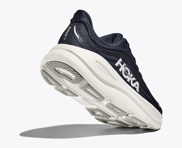 Navy Hoka running shoe on a white background