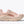 Pink rose latte colored running shoe with 'Hoka' branding on a white background