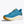 Blue running shoe with yellow accents on a white background