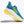Blue and yellow running shoe with Hoka branding on a white background