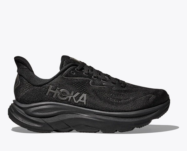 All black Hoka Clifton 10 running shoe on a white background