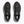 Black running shoes with white soles on a light gray background