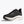 Black running shoe with white sole on a light gray background