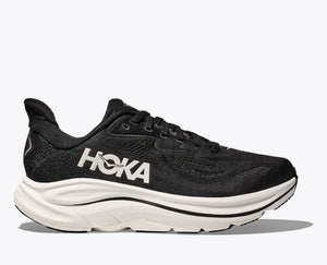 Black Hoka running shoe on a white background