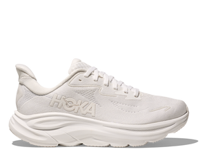 White Hoka running shoe on a white background