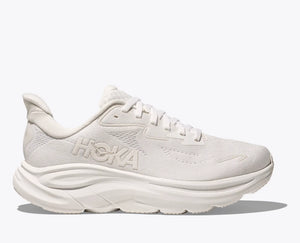 White Hoka running shoe on a white background