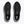 Black running shoes with white soles on a light gray background