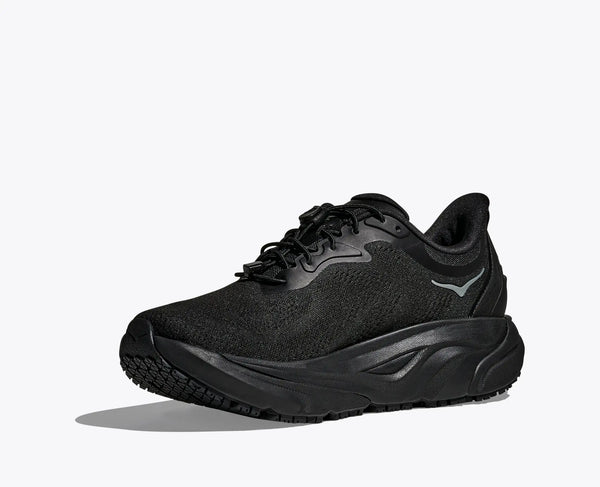 Black running shoe on a white background