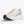 Alabaster running shoe with blue accents on a white background