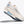 White running shoe with blue accents on a white background