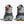 Pair of gray high-top hiking boots with orange accents on a white background