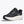 Black running shoe with white sole on a light gray background