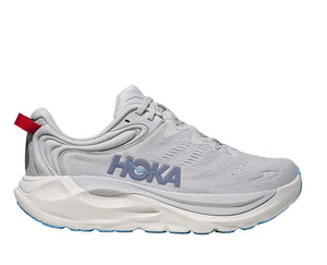 Gray running shoe with 'Hoka' branding on a white background