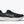 Black running shoe with white sole on a white background