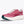 Pink running shoe with white laces on a white background