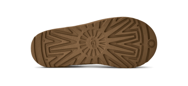 Brown shoe sole with tread pattern on a green background