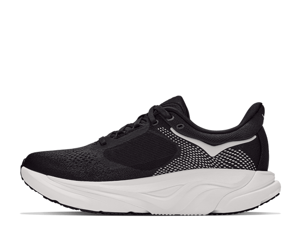 Black and white running shoe on a white background