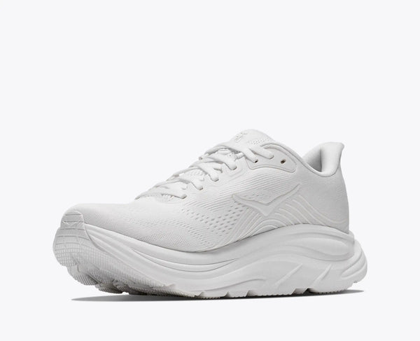 White running shoe on a light gray background
