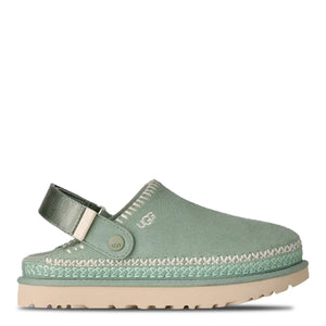 Light green slipper clog with tan accents