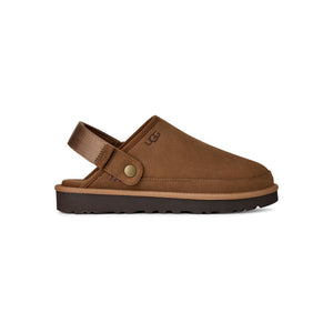 Slingback brown slipper clog on a white background