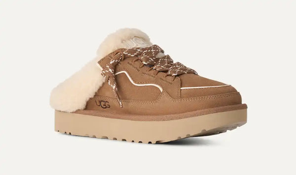 Tan slip on sneaker with sherpa lining