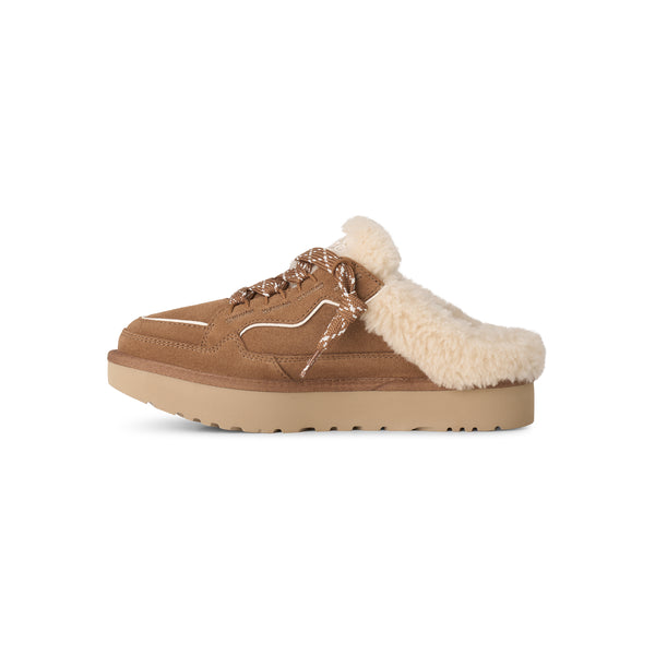 Tan slip on sneaker with sherpa lining