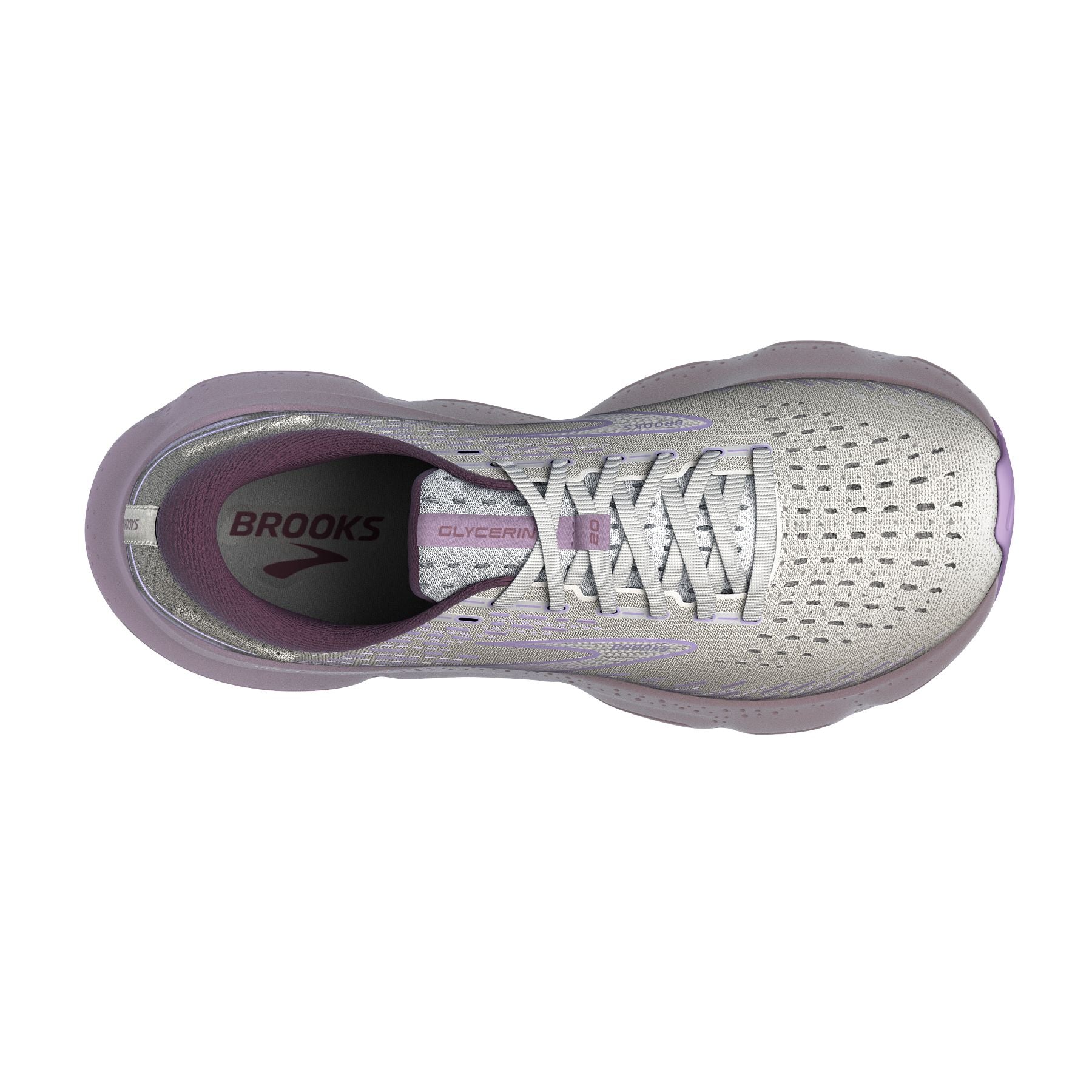 Top view of the Women's Glycerin 20 in White/Orchid Lavender