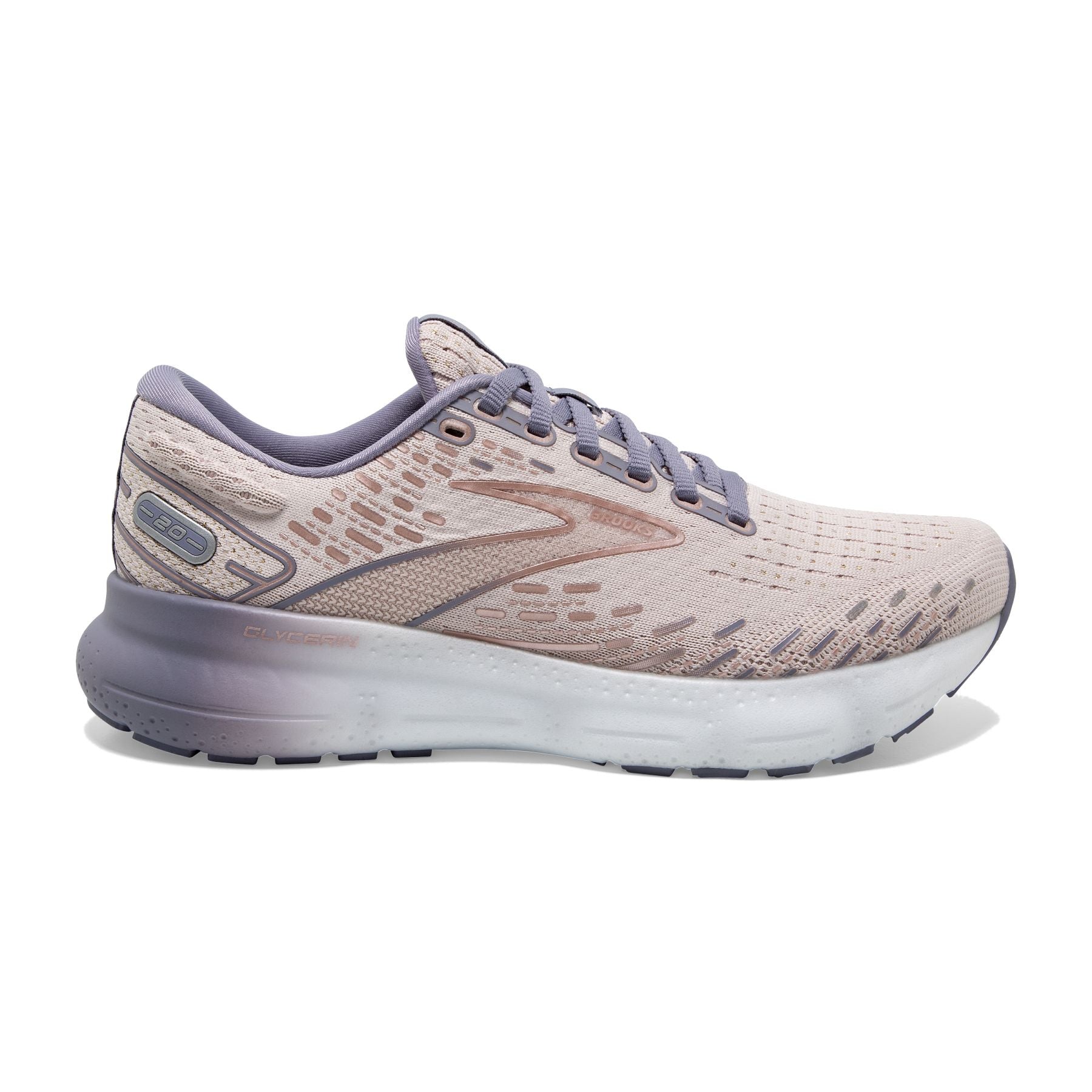 Lateral view of the Women's Glycerin 20 in Lilac/Silver Bullet/Pink