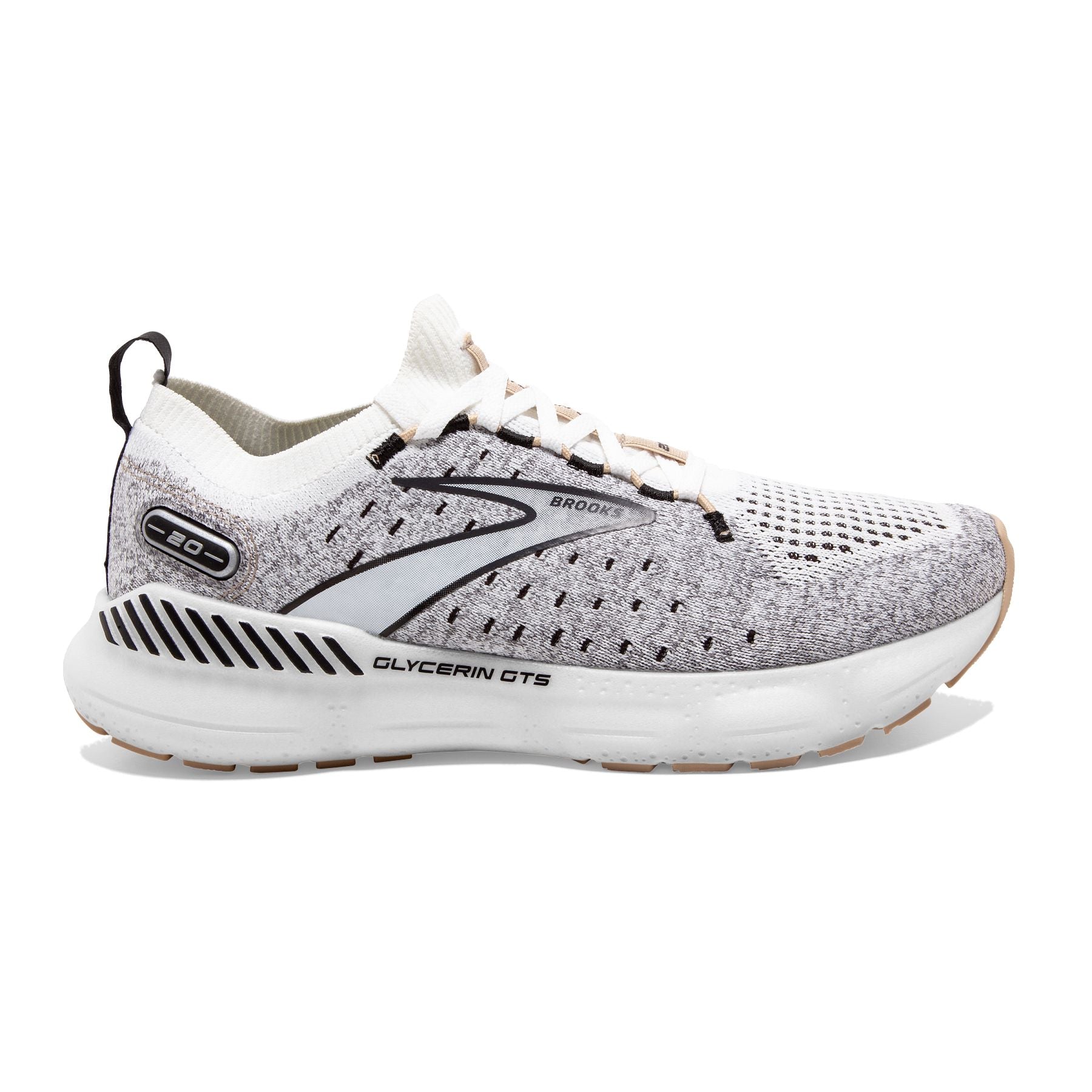 Lateral view of the Women's Glycerin Stealthfit GTS 20 in the color White/Black/Cream